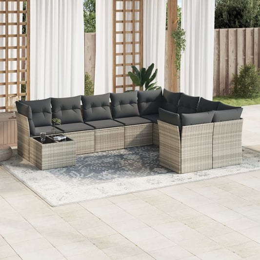 10-delige Loungeset met kussens poly rattan lichtgrijs is nu te koop bij PeponiXL, paradijselijk wonen!