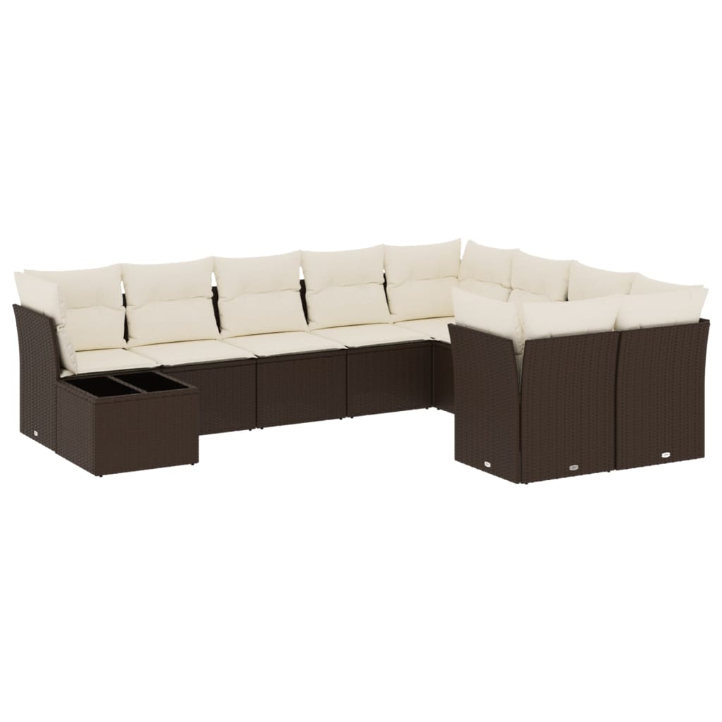 10-delige Loungeset met kussens poly rattan bruin is nu te koop bij PeponiXL, paradijselijk wonen!