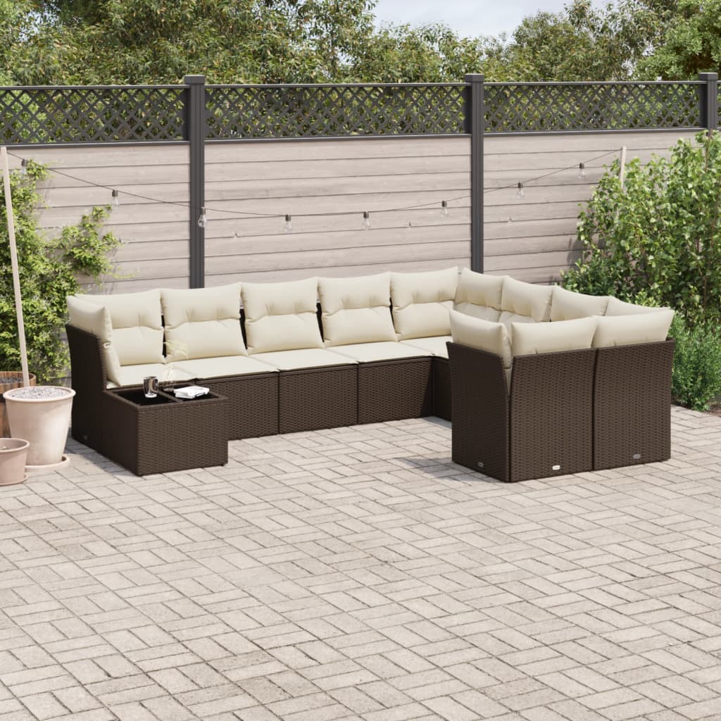 10-delige Loungeset met kussens poly rattan bruin is nu te koop bij PeponiXL, paradijselijk wonen!