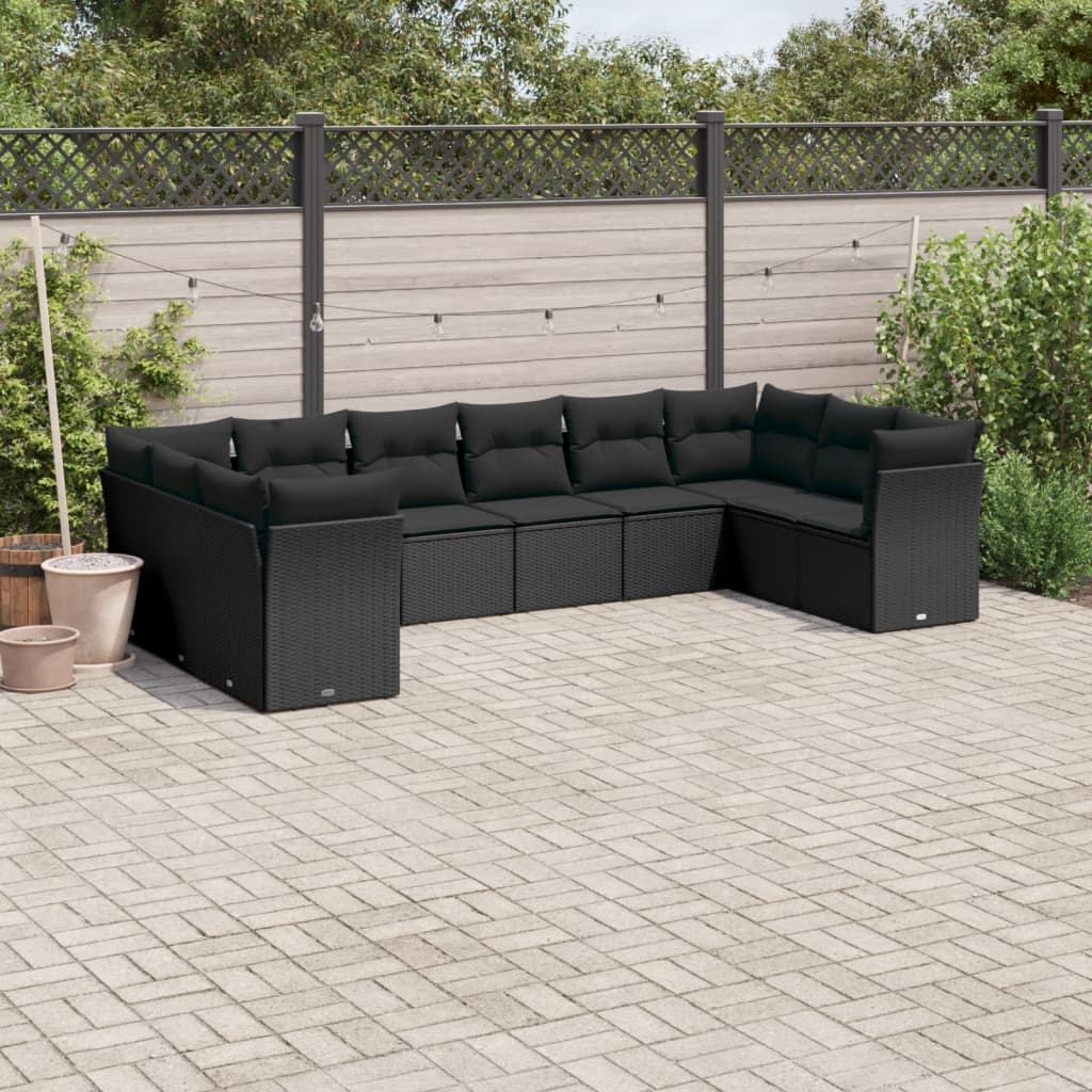 10-delige Loungeset met kussens poly rattan zwart is nu te koop bij PeponiXL, paradijselijk wonen!