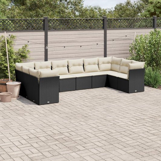 10-delige Loungeset met kussens poly rattan zwart is nu te koop bij PeponiXL, paradijselijk wonen!