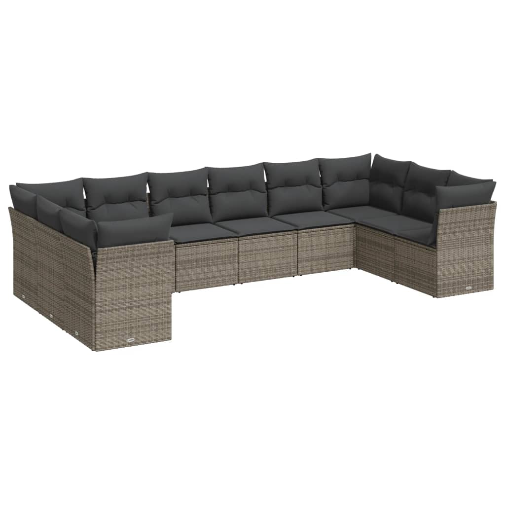 10-delige Loungeset met kussens poly rattan grijs is nu te koop bij PeponiXL, paradijselijk wonen!