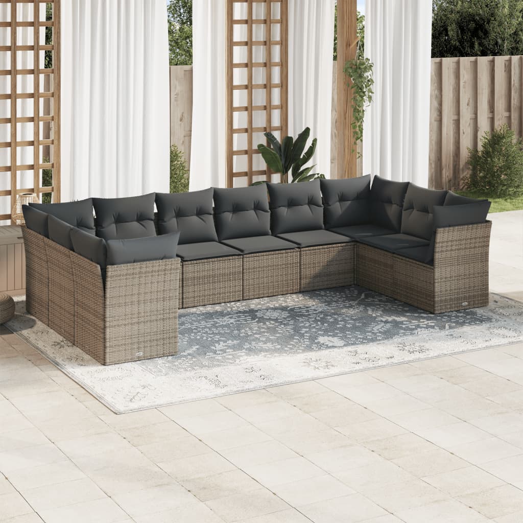 10-delige Loungeset met kussens poly rattan grijs is nu te koop bij PeponiXL, paradijselijk wonen!