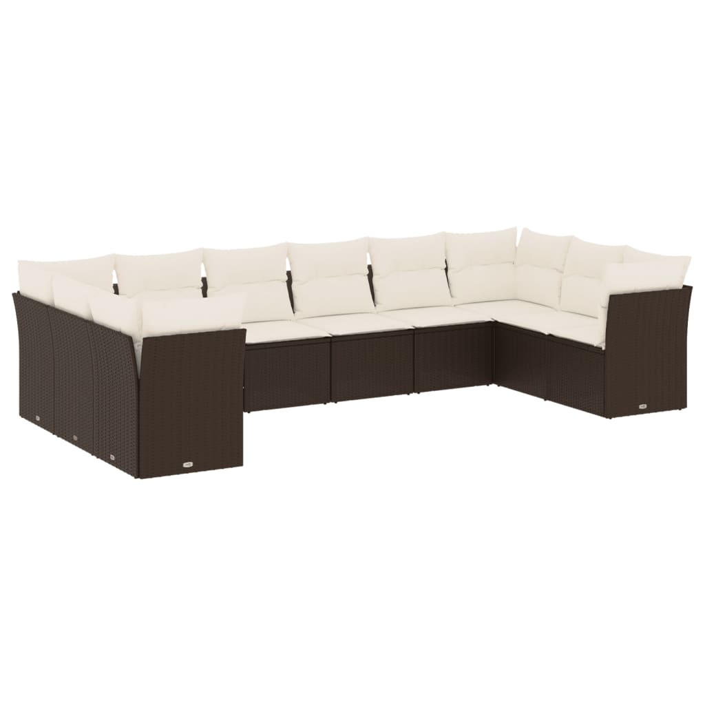 10-delige Loungeset met kussens poly rattan bruin is nu te koop bij PeponiXL, paradijselijk wonen!
