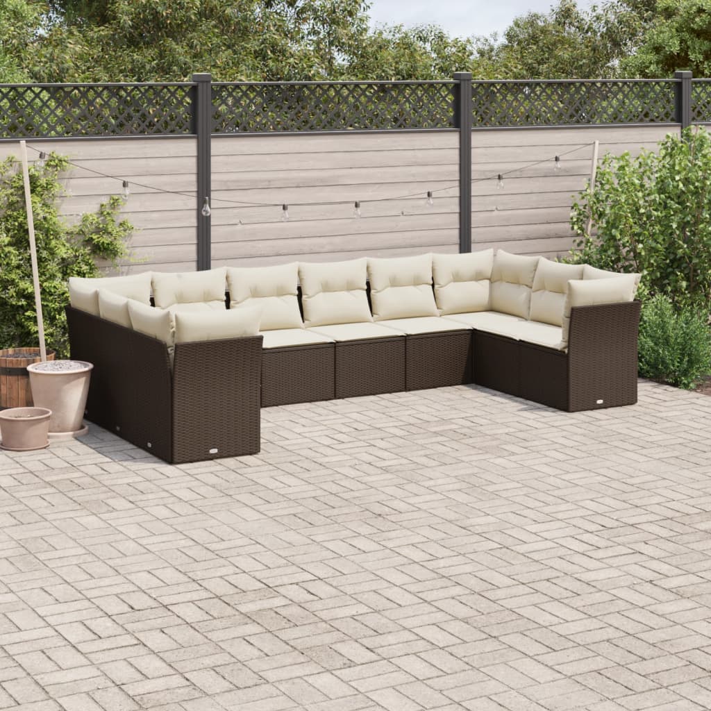 10-delige Loungeset met kussens poly rattan bruin is nu te koop bij PeponiXL, paradijselijk wonen!