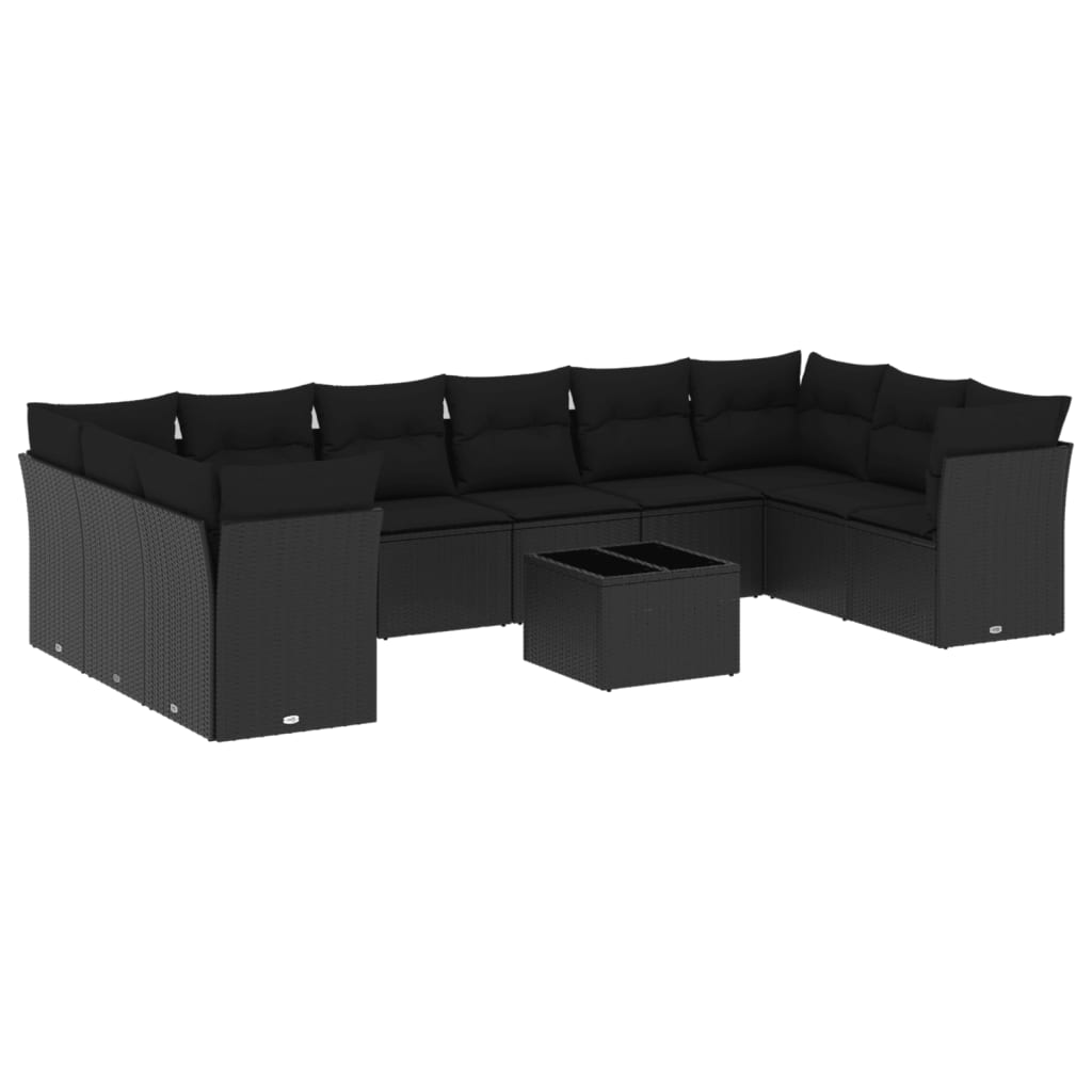 11-delige Loungeset met kussens poly rattan zwart is nu te koop bij PeponiXL, paradijselijk wonen!