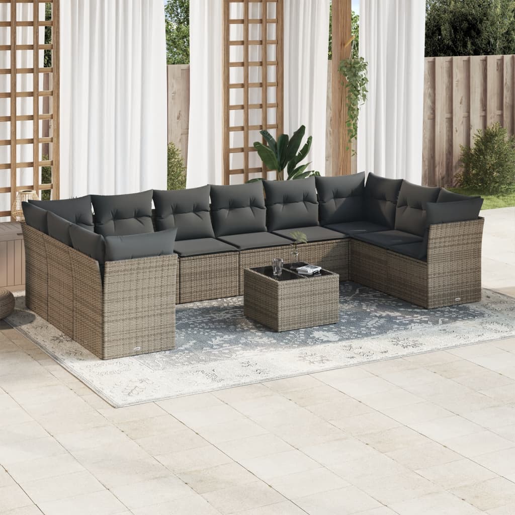 11-delige Loungeset met kussens poly rattan grijs is nu te koop bij PeponiXL, paradijselijk wonen!