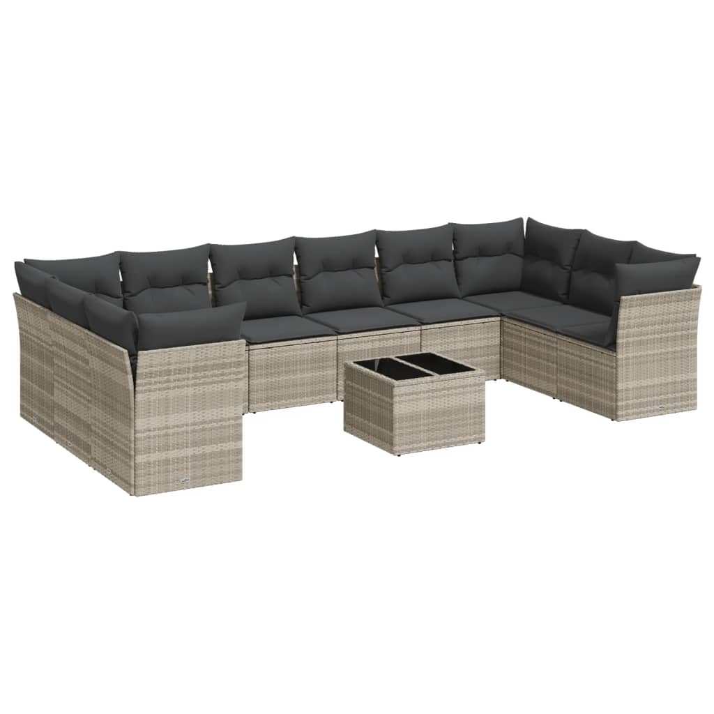11-delige Loungeset met kussens poly rattan lichtgrijs is nu te koop bij PeponiXL, paradijselijk wonen!