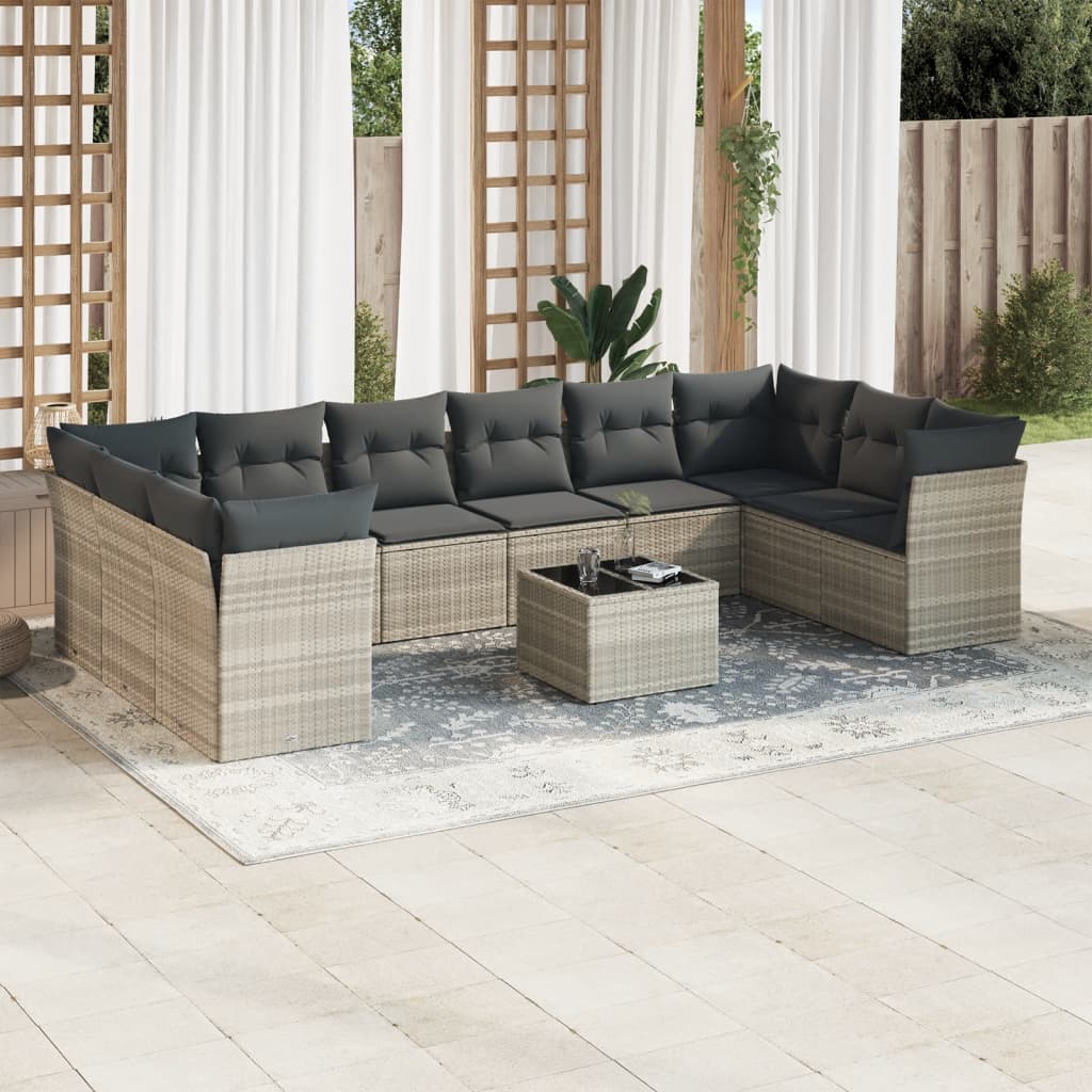 11-delige Loungeset met kussens poly rattan lichtgrijs is nu te koop bij PeponiXL, paradijselijk wonen!