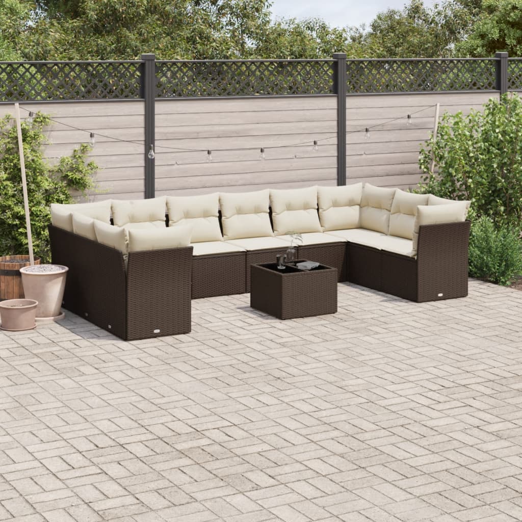 11-delige Loungeset met kussens poly rattan bruin is nu te koop bij PeponiXL, paradijselijk wonen!