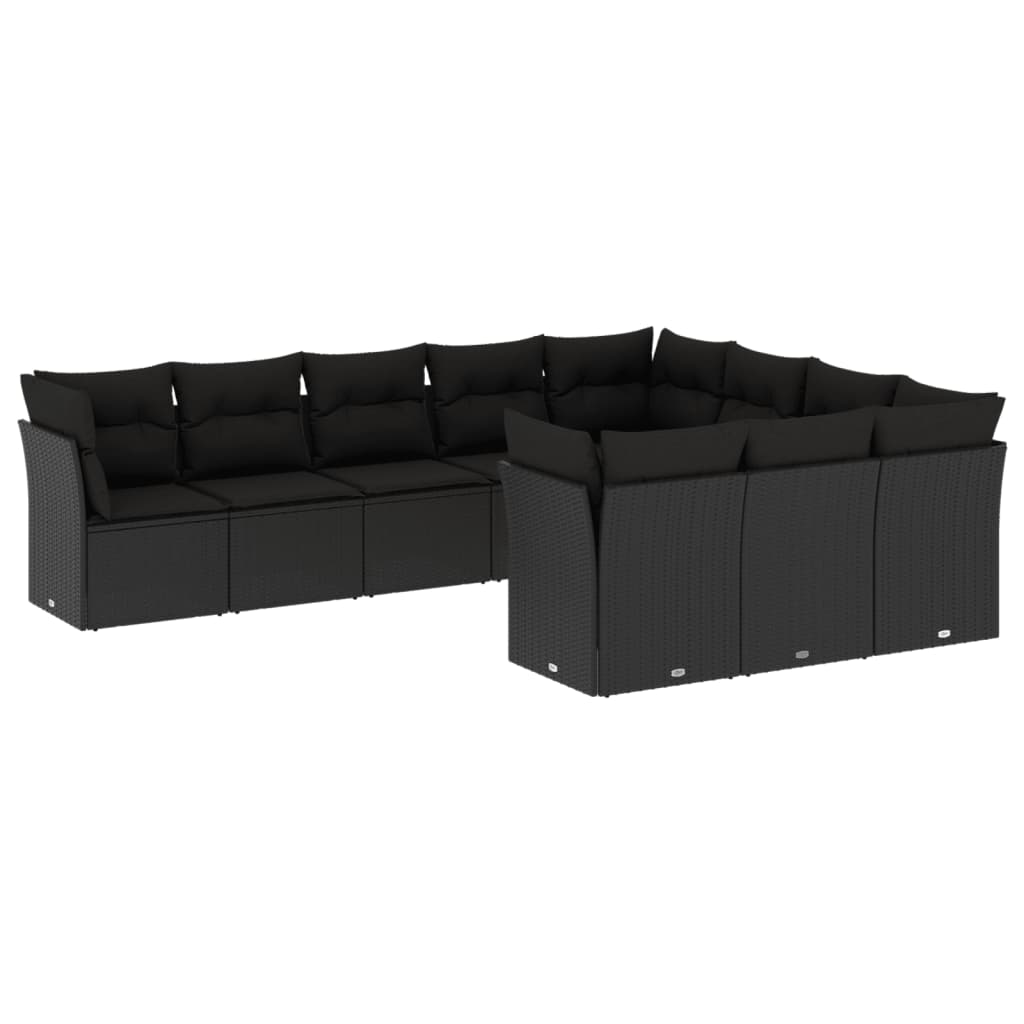 10-delige Loungeset met kussens poly rattan zwart is nu te koop bij PeponiXL, paradijselijk wonen!