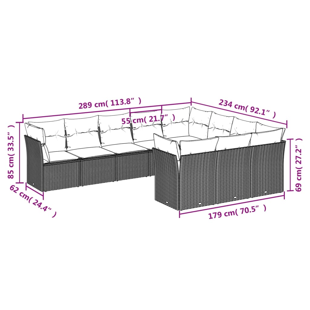 10-delige Loungeset met kussens poly rattan zwart is nu te koop bij PeponiXL, paradijselijk wonen!