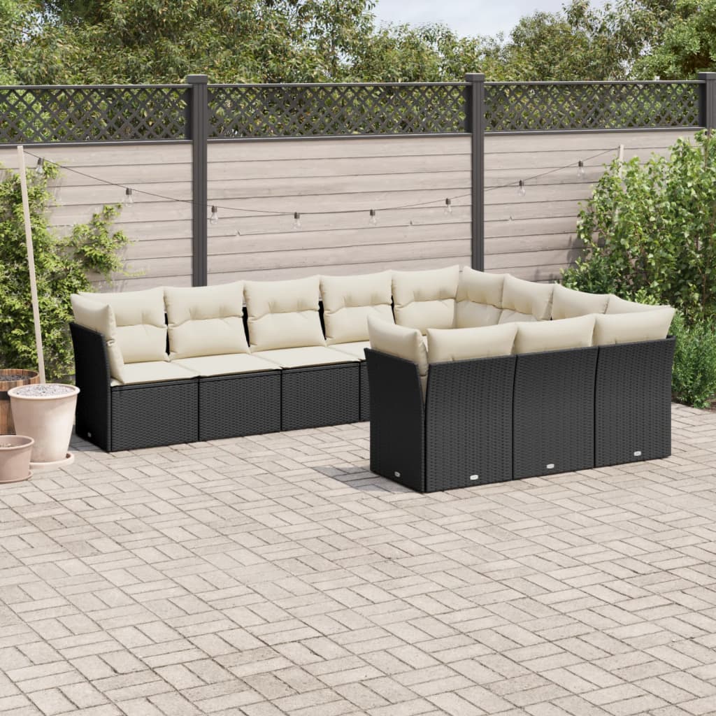 10-delige Loungeset met kussens poly rattan zwart is nu te koop bij PeponiXL, paradijselijk wonen!