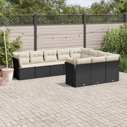 10-delige Loungeset met kussens poly rattan zwart is nu te koop bij PeponiXL, paradijselijk wonen!
