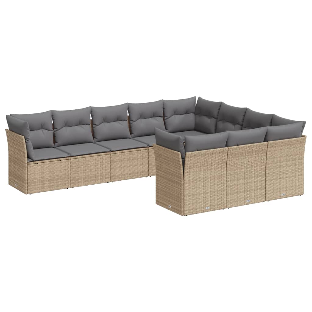 10-delige Loungeset met kussens poly rattan beige is nu te koop bij PeponiXL, paradijselijk wonen!