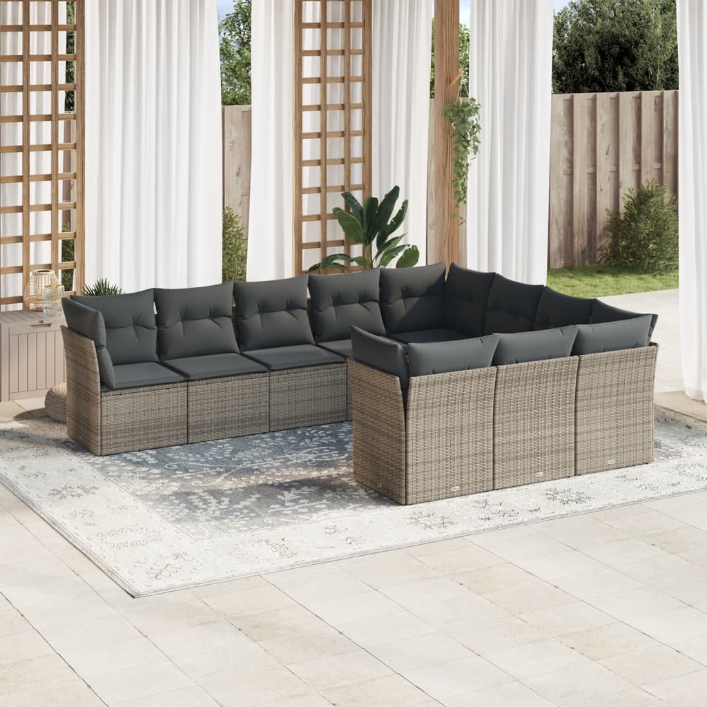 10-delige Loungeset met kussens poly rattan grijs is nu te koop bij PeponiXL, paradijselijk wonen!