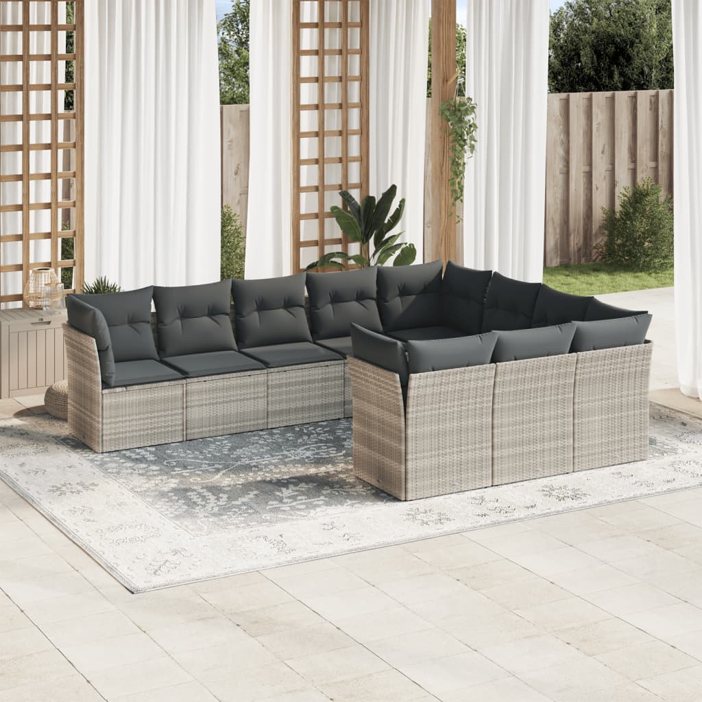 10-delige Loungeset met kussens poly rattan lichtgrijs is nu te koop bij PeponiXL, paradijselijk wonen!