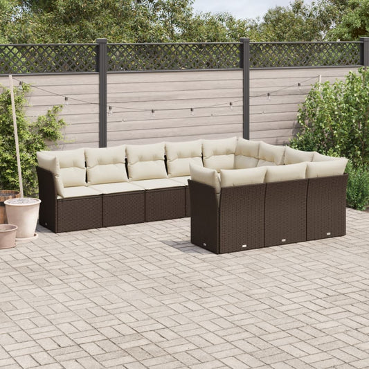 10-delige Loungeset met kussens poly rattan bruin is nu te koop bij PeponiXL, paradijselijk wonen!