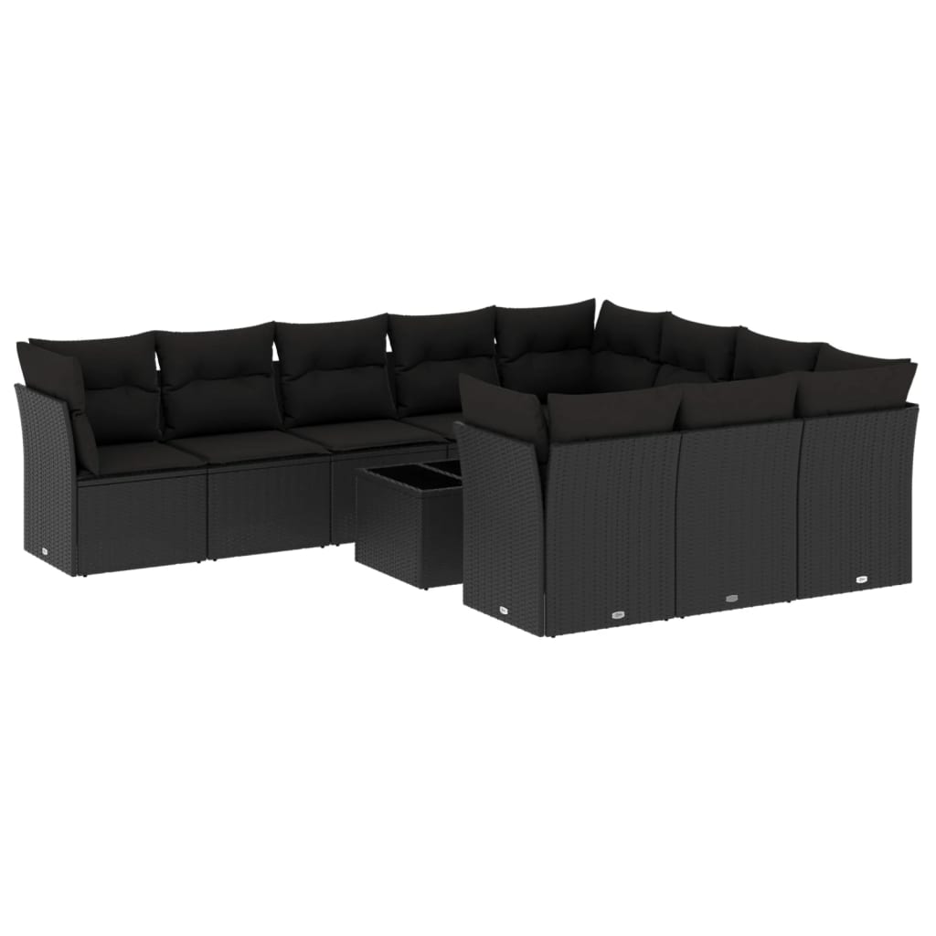 11-delige Loungeset met kussens poly rattan zwart is nu te koop bij PeponiXL, paradijselijk wonen!