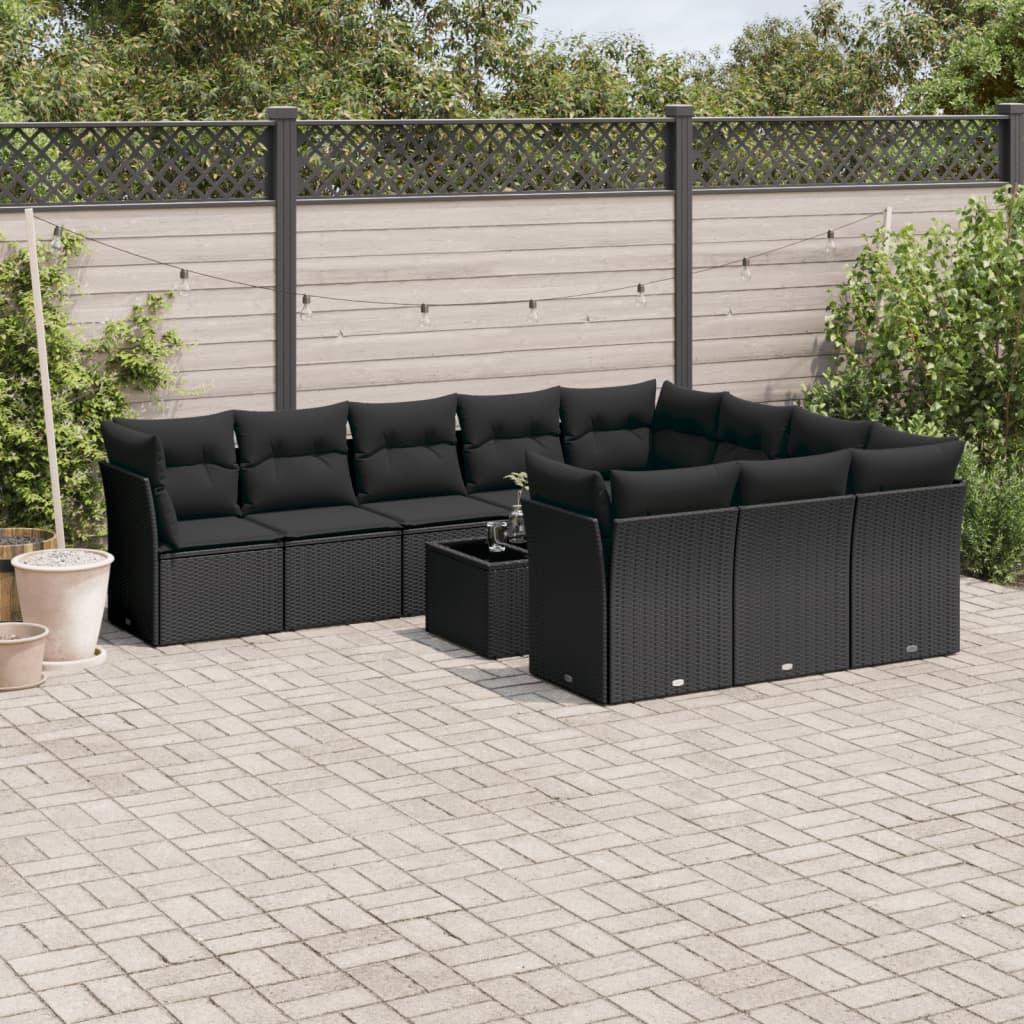 11-delige Loungeset met kussens poly rattan zwart is nu te koop bij PeponiXL, paradijselijk wonen!