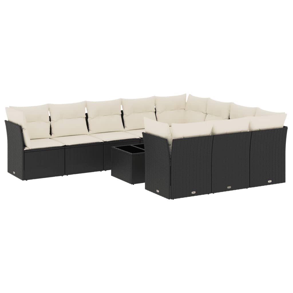 11-delige Loungeset met kussens poly rattan zwart is nu te koop bij PeponiXL, paradijselijk wonen!