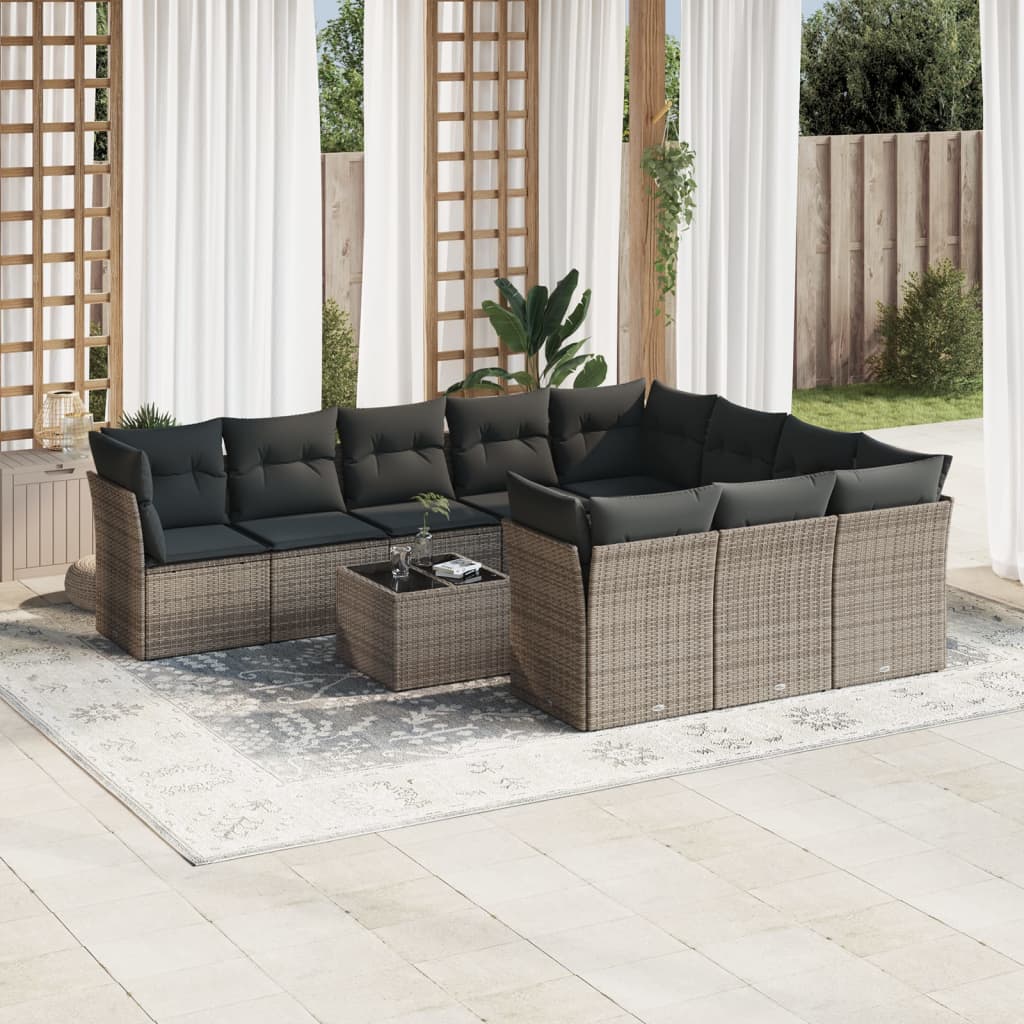 11-delige Loungeset met kussens poly rattan grijs is nu te koop bij PeponiXL, paradijselijk wonen!