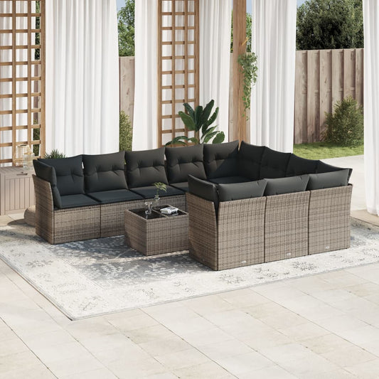 11-delige Loungeset met kussens poly rattan grijs is nu te koop bij PeponiXL, paradijselijk wonen!