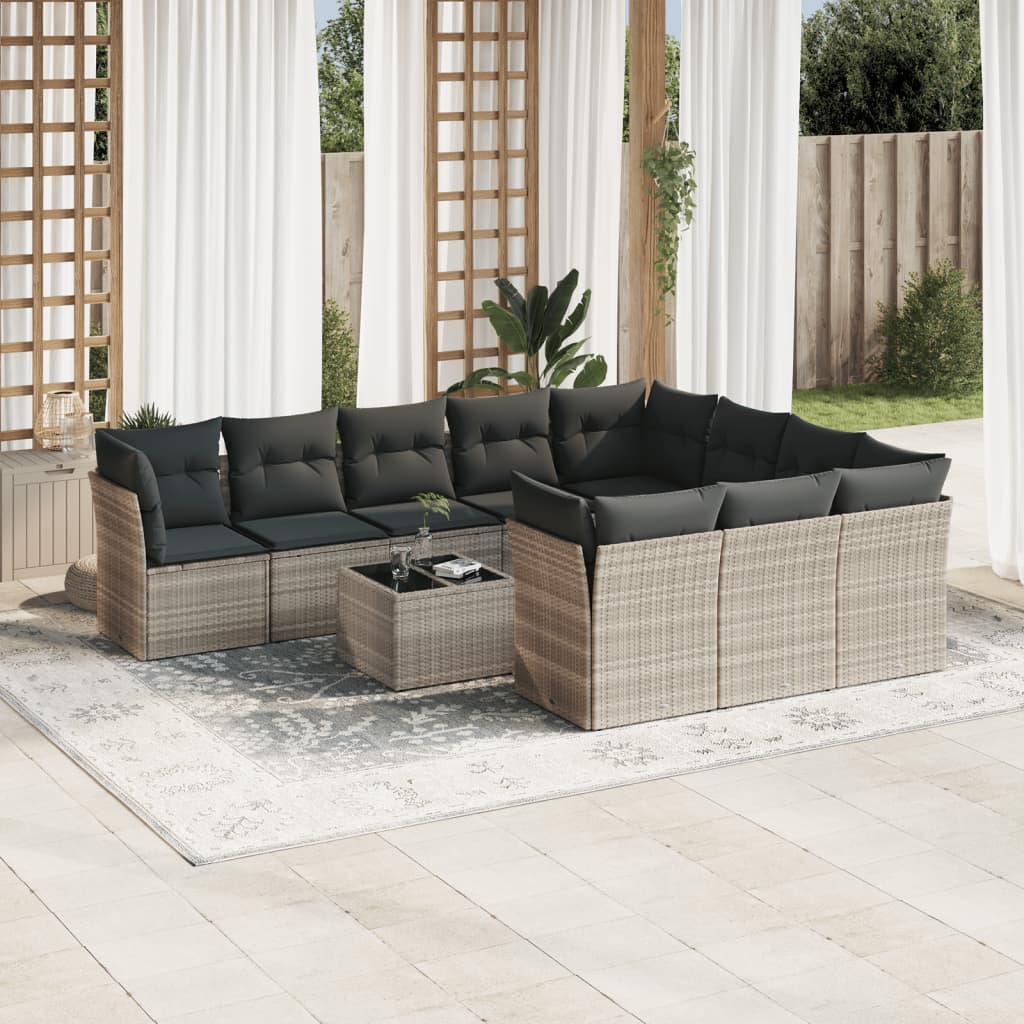 11-delige Loungeset met kussens poly rattan lichtgrijs is nu te koop bij PeponiXL, paradijselijk wonen!