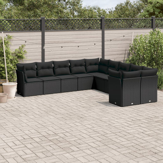 10-delige Loungeset met kussens poly rattan zwart is nu te koop bij PeponiXL, paradijselijk wonen!