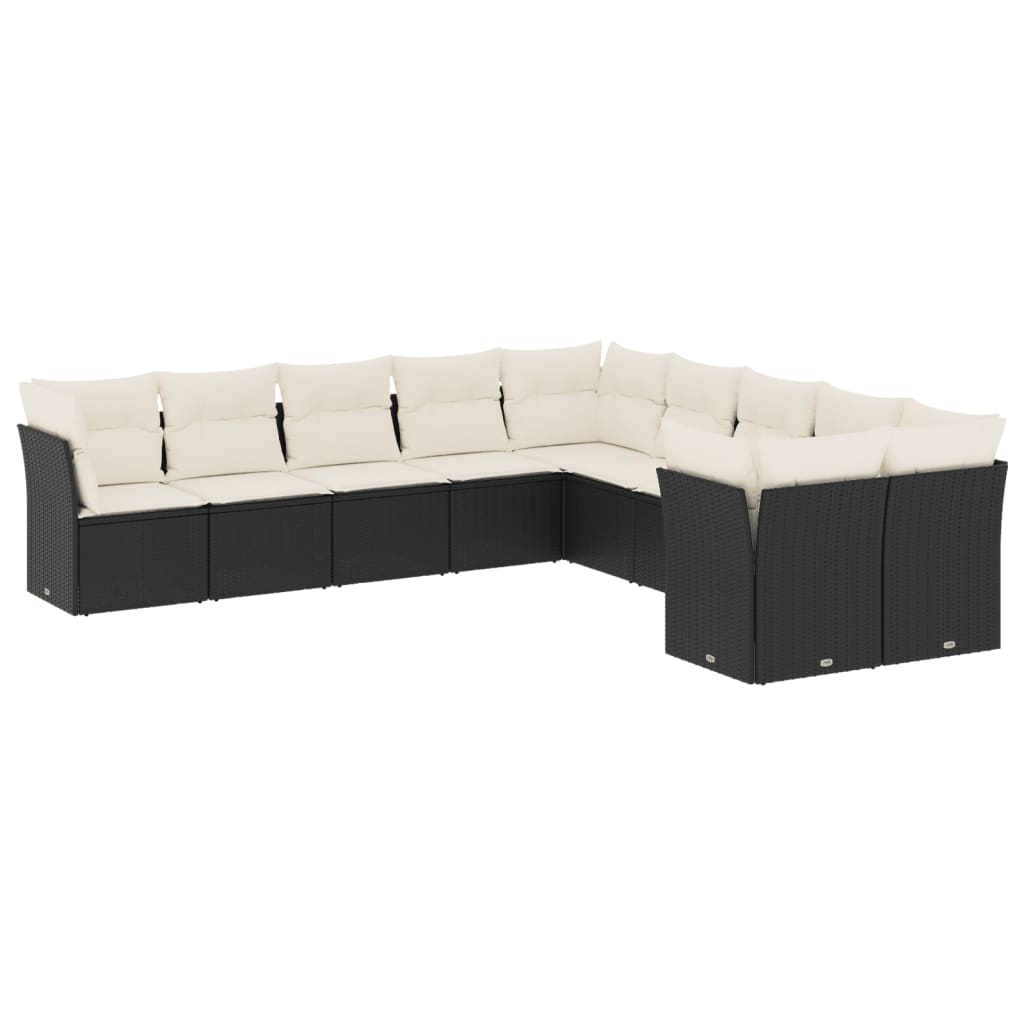10-delige Loungeset met kussens poly rattan zwart is nu te koop bij PeponiXL, paradijselijk wonen!