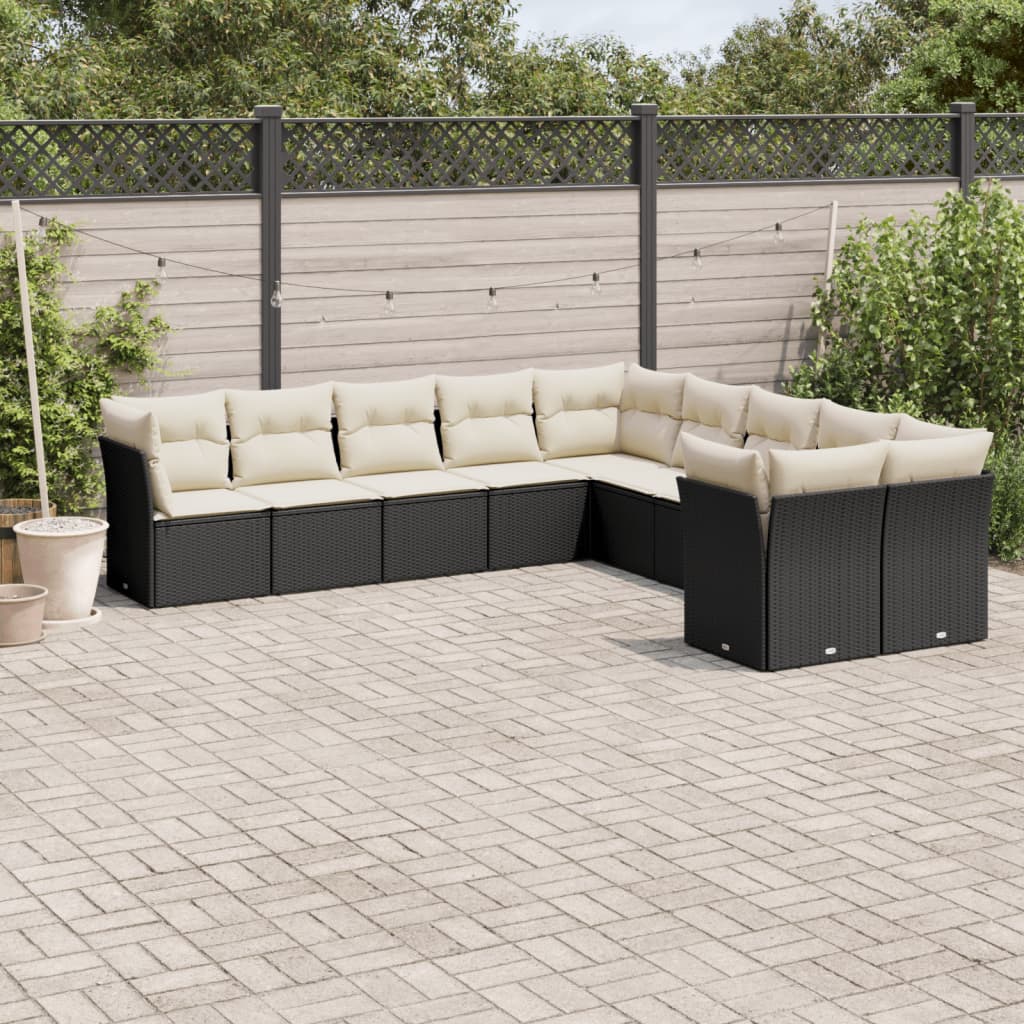 10-delige Loungeset met kussens poly rattan zwart is nu te koop bij PeponiXL, paradijselijk wonen!