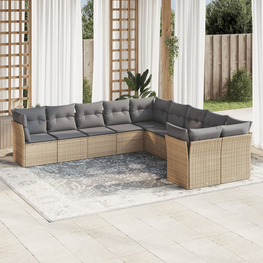 10-delige Loungeset met kussens poly rattan beige is nu te koop bij PeponiXL, paradijselijk wonen!