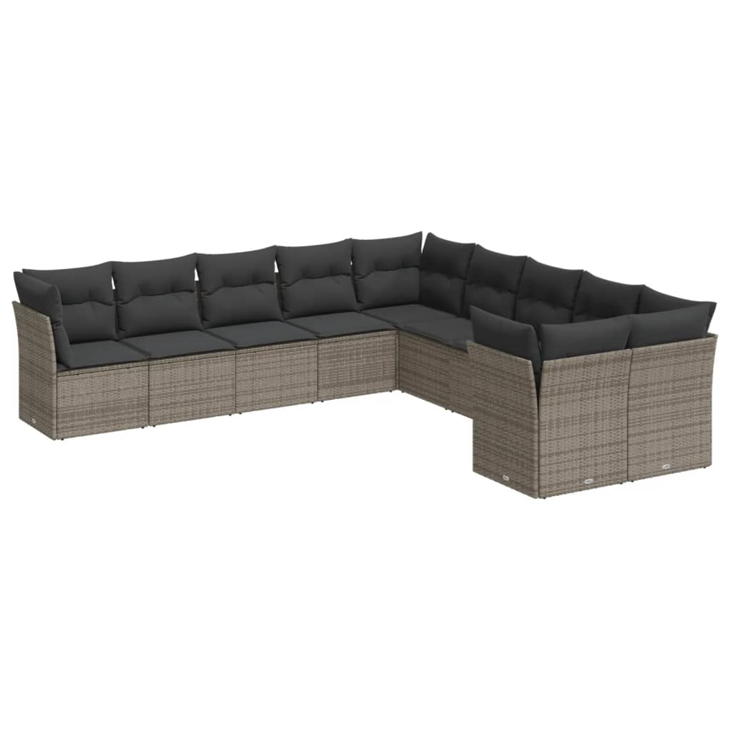 10-delige Loungeset met kussens poly rattan grijs is nu te koop bij PeponiXL, paradijselijk wonen!