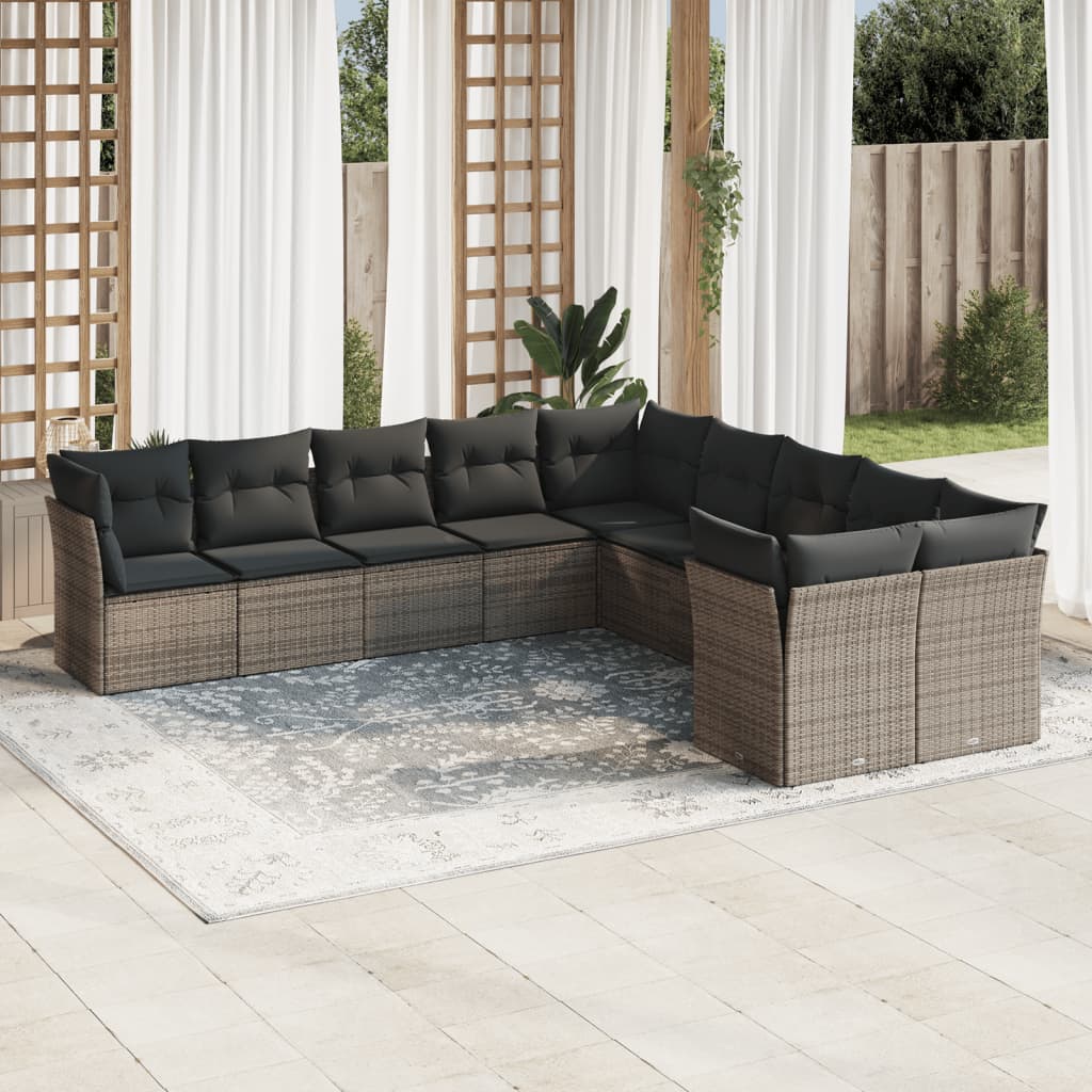 10-delige Loungeset met kussens poly rattan grijs is nu te koop bij PeponiXL, paradijselijk wonen!
