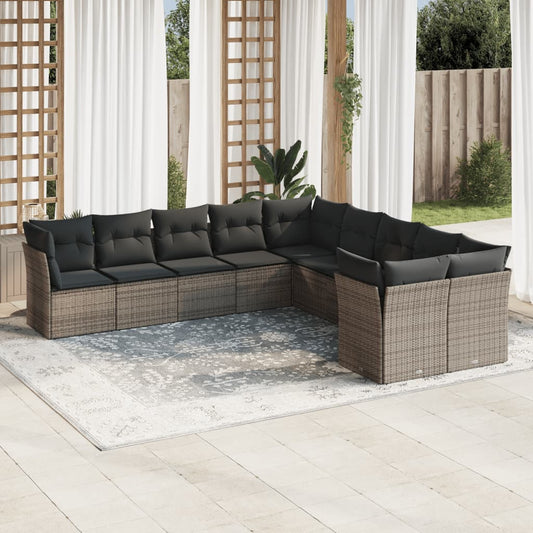 10-delige Loungeset met kussens poly rattan grijs is nu te koop bij PeponiXL, paradijselijk wonen!
