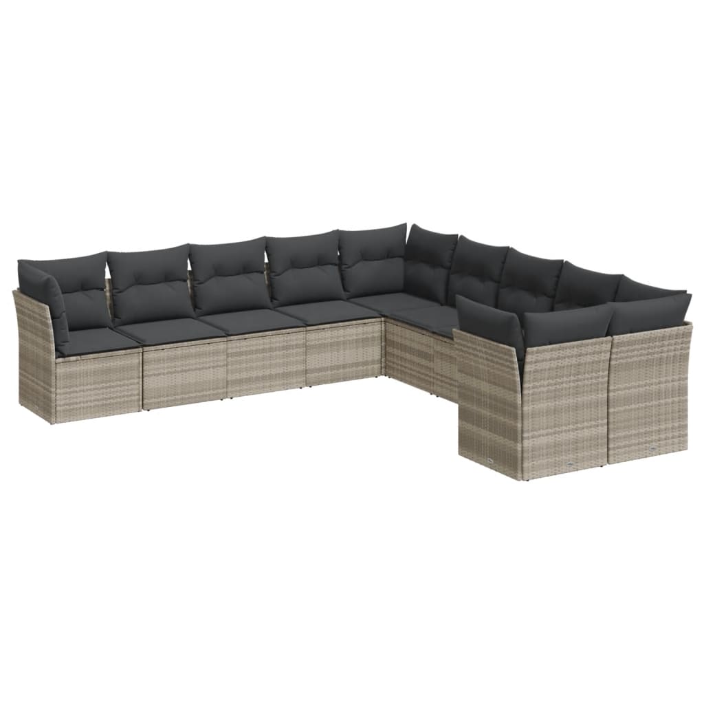 10-delige Loungeset met kussens poly rattan lichtgrijs is nu te koop bij PeponiXL, paradijselijk wonen!