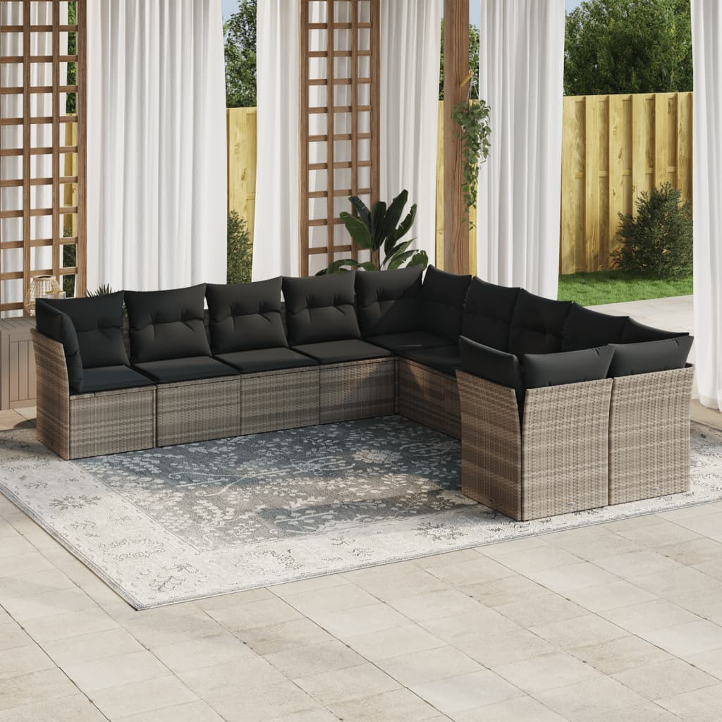 10-delige Loungeset met kussens poly rattan lichtgrijs is nu te koop bij PeponiXL, paradijselijk wonen!