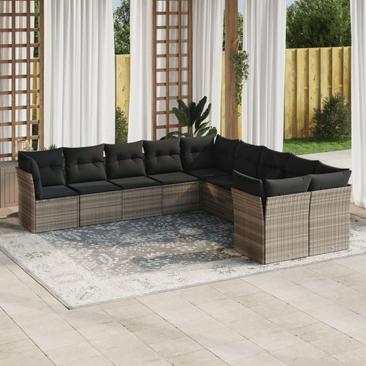10-delige Loungeset met kussens poly rattan lichtgrijs is nu te koop bij PeponiXL, paradijselijk wonen!
