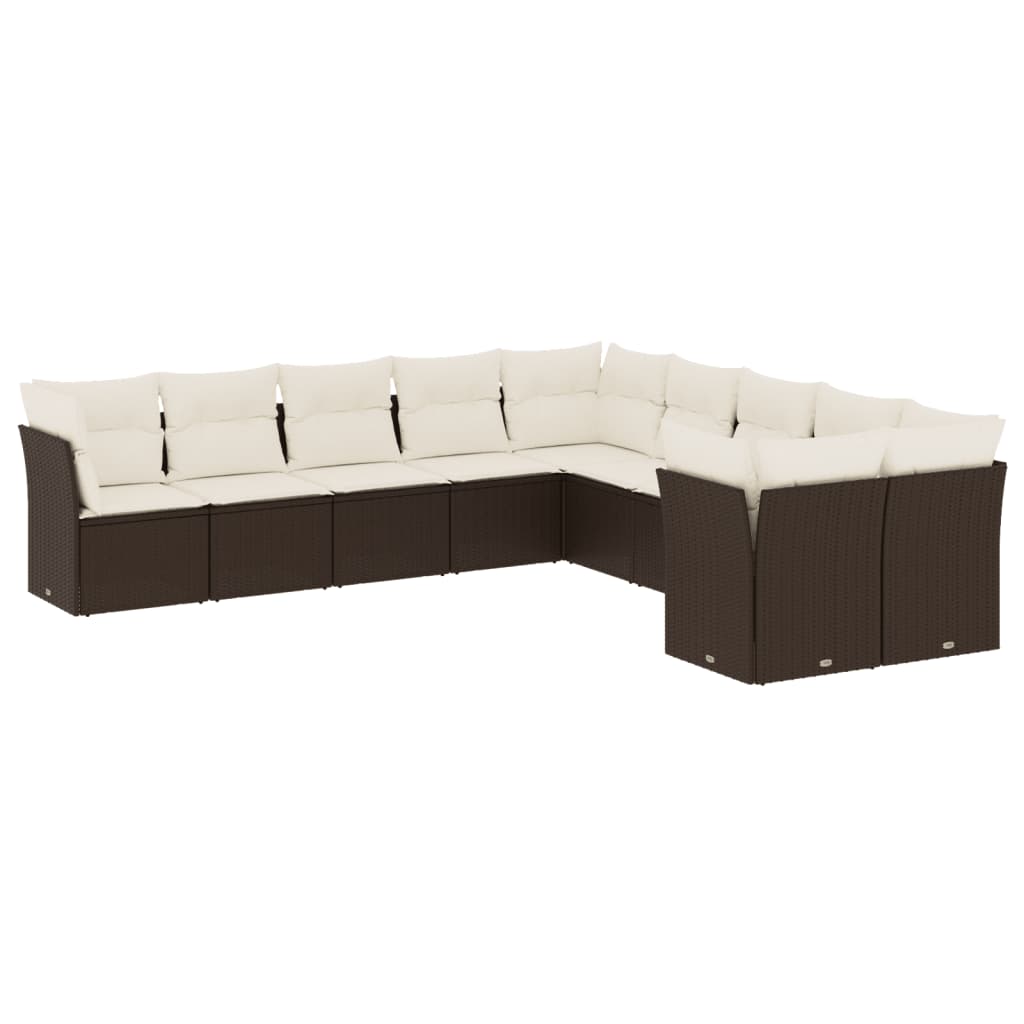 10-delige Loungeset met kussens poly rattan bruin is nu te koop bij PeponiXL, paradijselijk wonen!