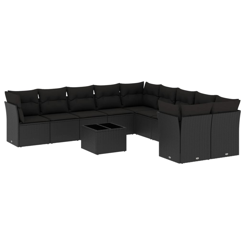 11-delige Loungeset met kussens poly rattan zwart is nu te koop bij PeponiXL, paradijselijk wonen!