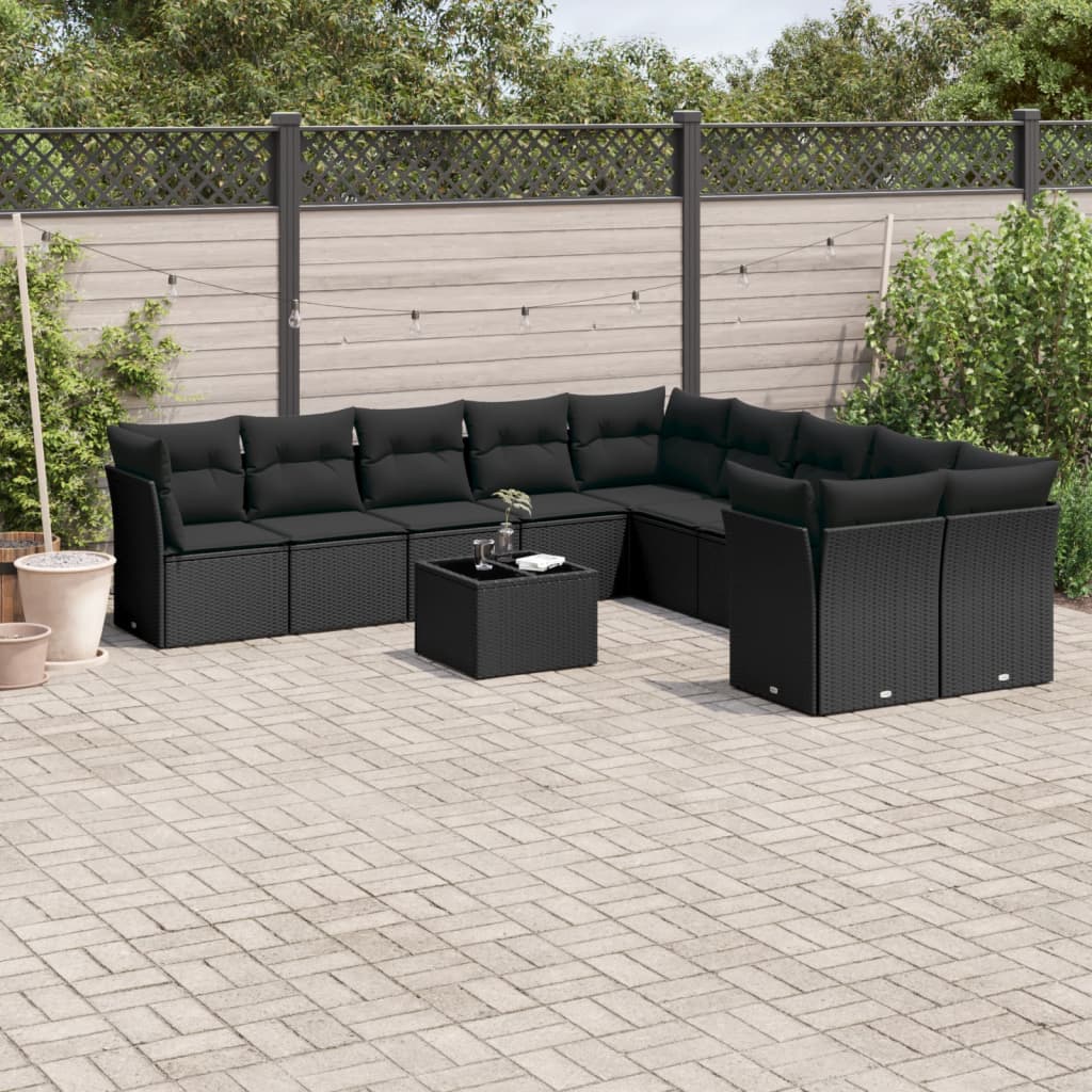 11-delige Loungeset met kussens poly rattan zwart is nu te koop bij PeponiXL, paradijselijk wonen!