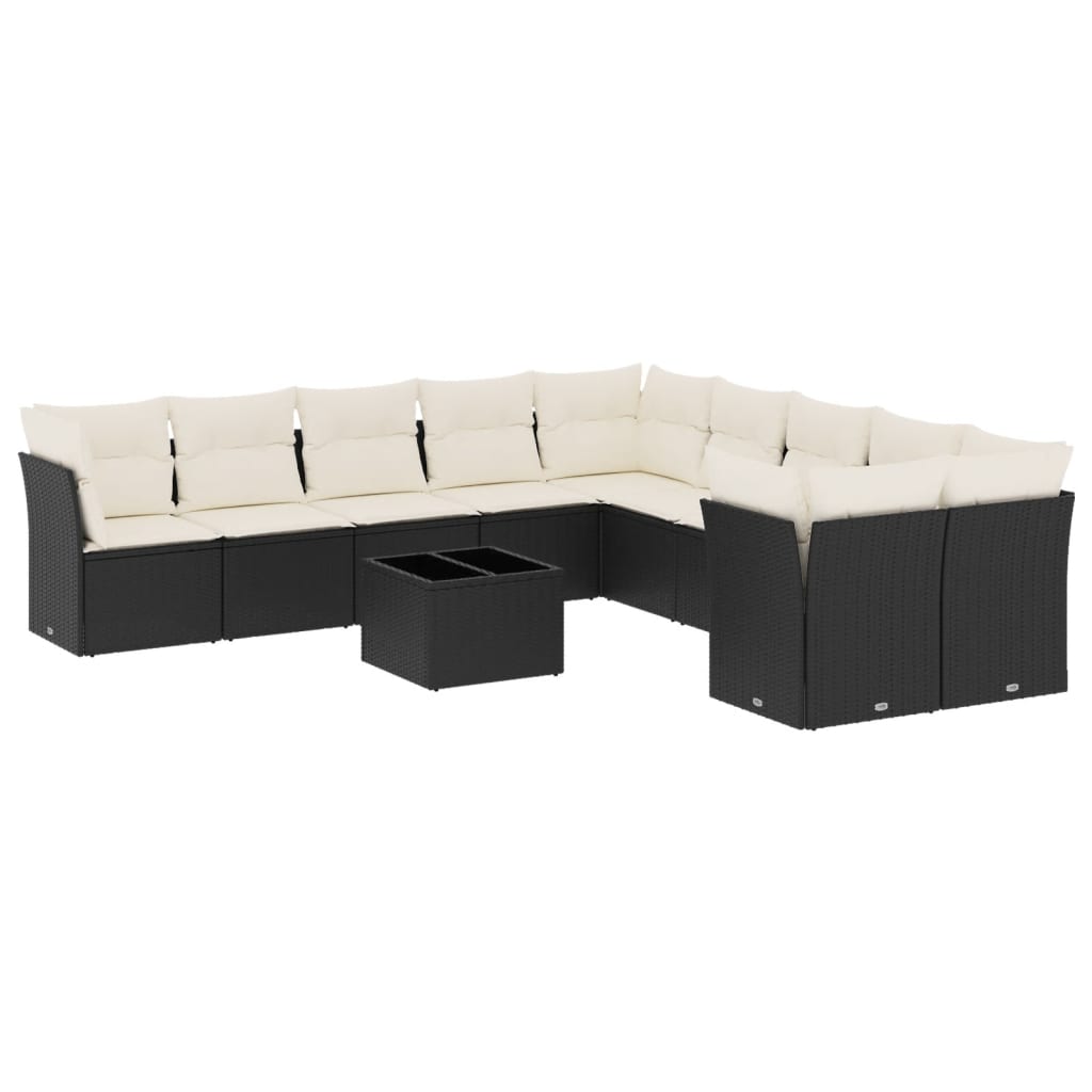11-delige Loungeset met kussens poly rattan zwart is nu te koop bij PeponiXL, paradijselijk wonen!