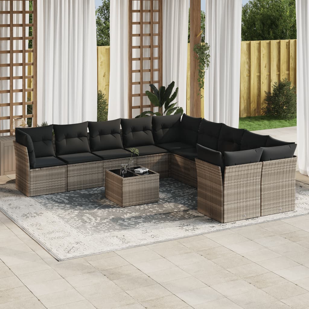 11-delige Loungeset met kussens poly rattan lichtgrijs is nu te koop bij PeponiXL, paradijselijk wonen!