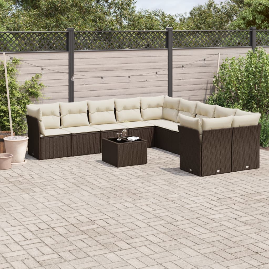 11-delige Loungeset met kussens poly rattan bruin is nu te koop bij PeponiXL, paradijselijk wonen!