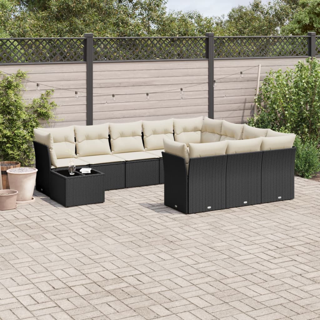 11-delige Loungeset met kussens poly rattan zwart is nu te koop bij PeponiXL, paradijselijk wonen!