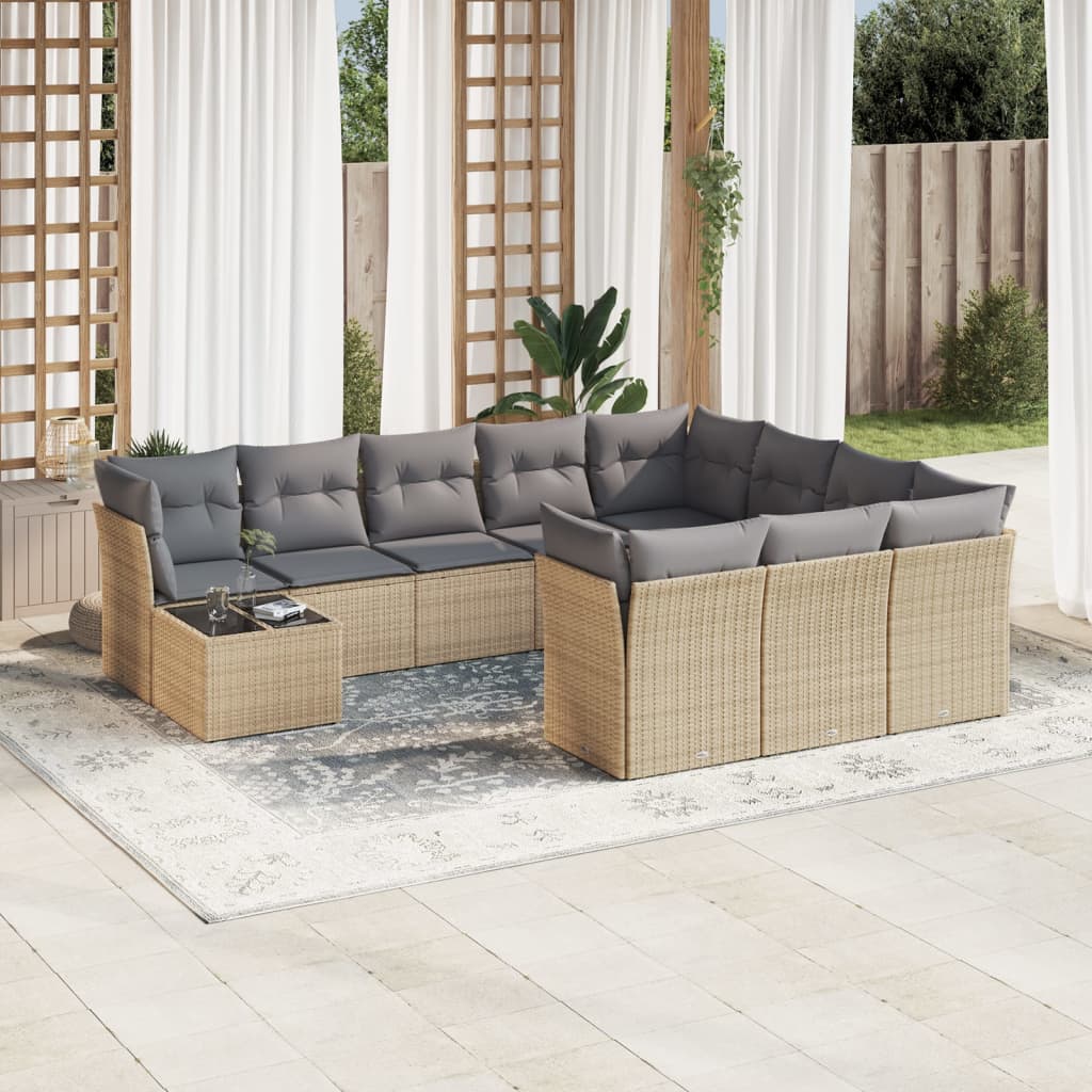 11-delige Tuinset met kussens poly rattan beige is nu te koop bij PeponiXL, paradijselijk wonen!