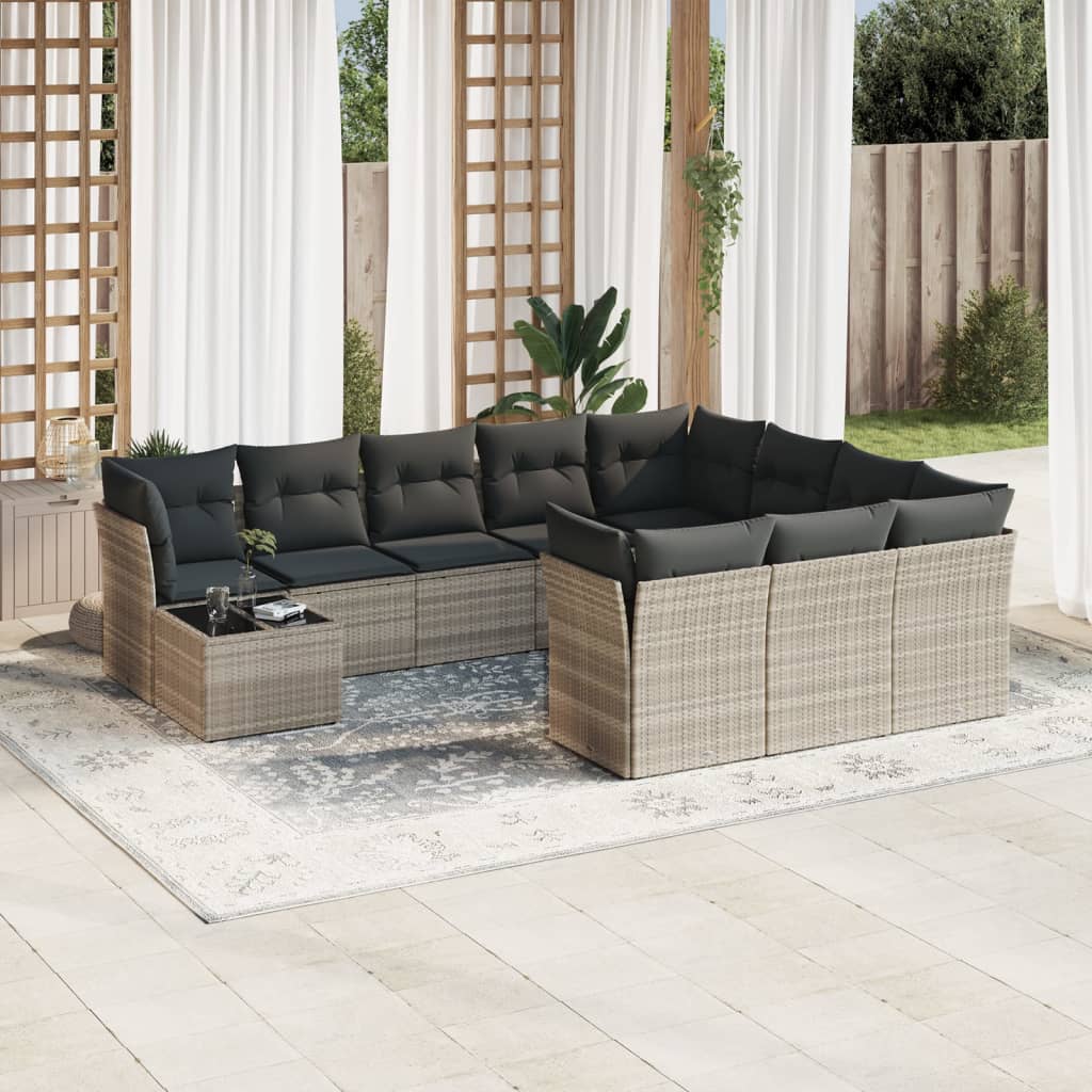 11-delige Loungeset met kussens poly rattan lichtgrijs is nu te koop bij PeponiXL, paradijselijk wonen!