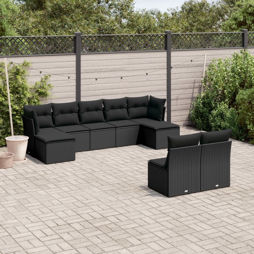 9-delige Loungeset met kussens poly rattan zwart is nu te koop bij PeponiXL, paradijselijk wonen!