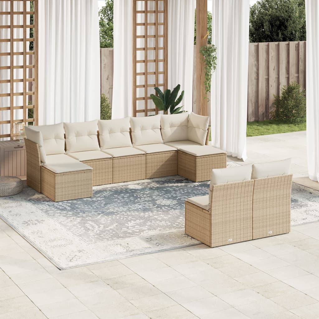 9-delige Loungeset met kussens poly rattan beige is nu te koop bij PeponiXL, paradijselijk wonen!