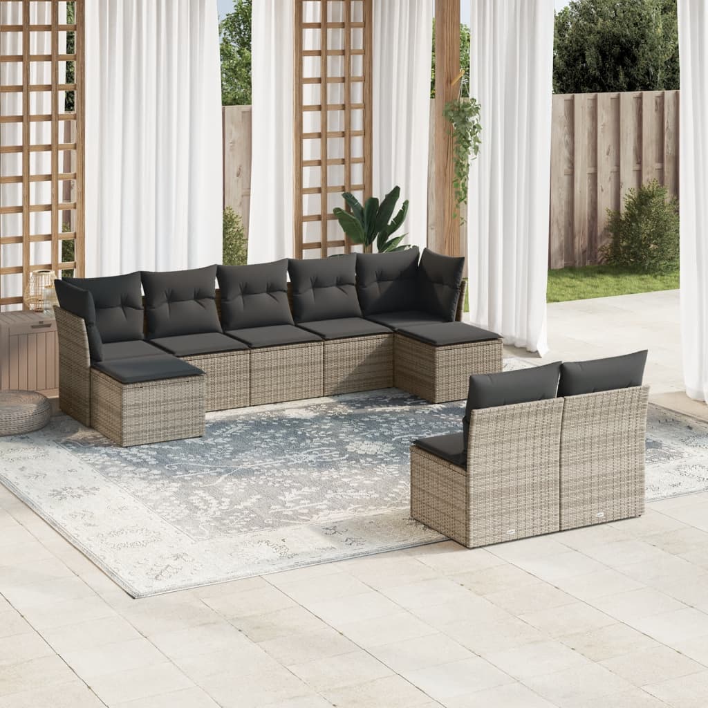 9-delige Loungeset met kussens poly rattan grijs is nu te koop bij PeponiXL, paradijselijk wonen!